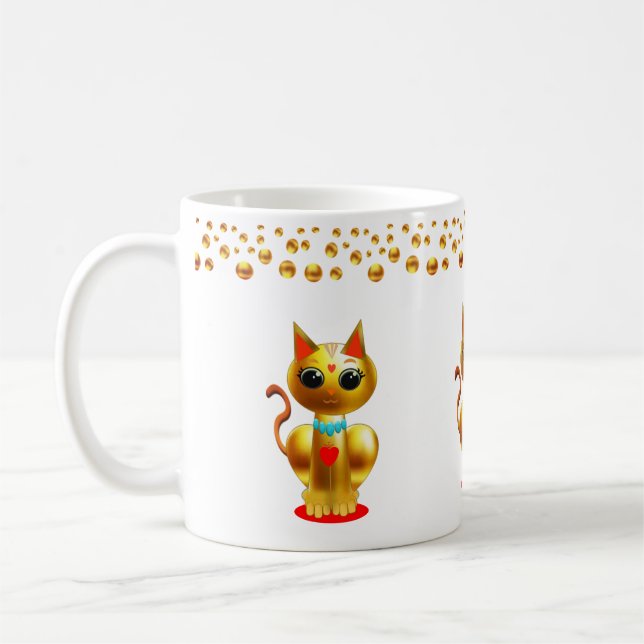 Cat and Gold Dots Confetti Kaffeetasse (Links)