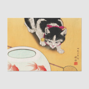 Cat and Goldfish by Ohara Koson Seidenpapier