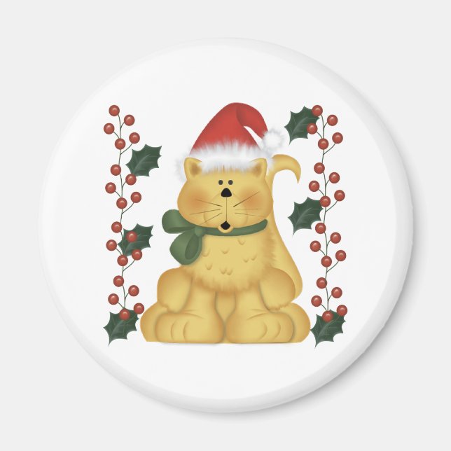 Cat and Holly Christmas Magnet (Vorne)