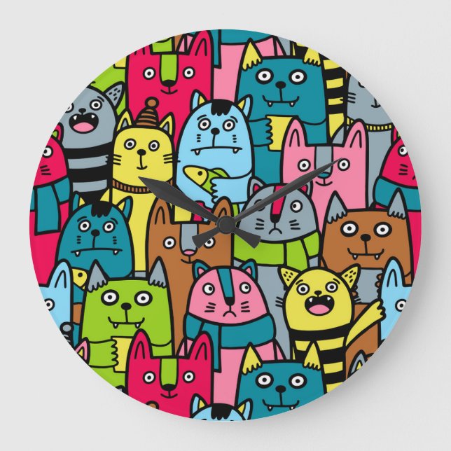 Cat and kittens große wanduhr (Vorderseite)