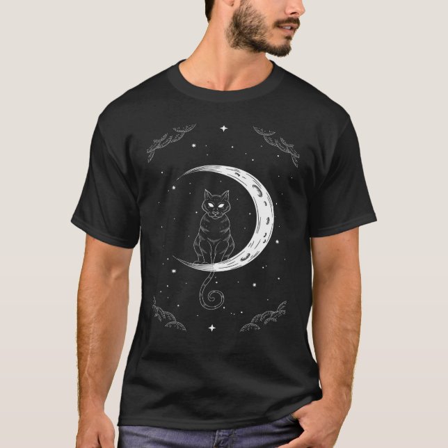 Cat and Moon Occult Goth Halloween Gothic T-Shirt (Vorderseite)