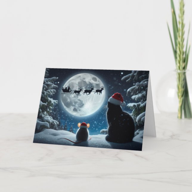 Cat and Mouse "Glaube!" Weihnachtskarte Feiertagskarte (Vorderseite)