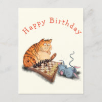 Cat and Mouse Playing Chess Funny Birthday Card