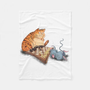 Cat and Mouse Playing Schach Cartoon Zeichn Funny Fleecedecke