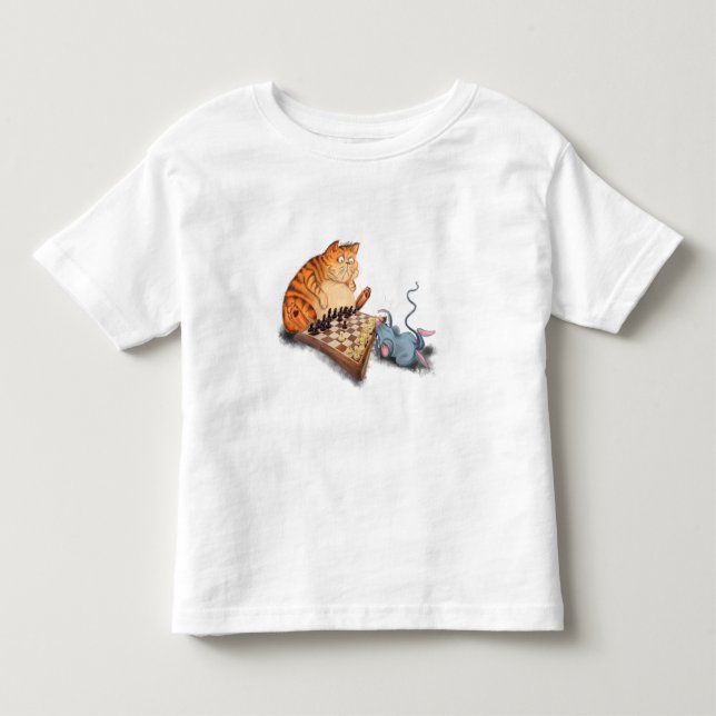Cat and Mouse Playing Schach Cartoon Zeichn Funny Kleinkind T-shirt (Vorderseite)