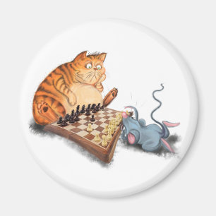 Cat and Mouse Playing Schach Cartoon Zeichn Funny Magnet