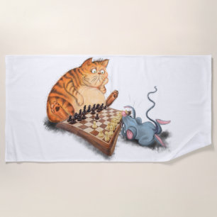 Cat and Mouse Playing Schach Cartoon Zeichn Funny  Strandtuch