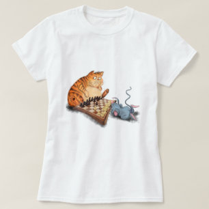 Cat and Mouse Playing Schach Cartoon Zeichn Funny T-Shirt