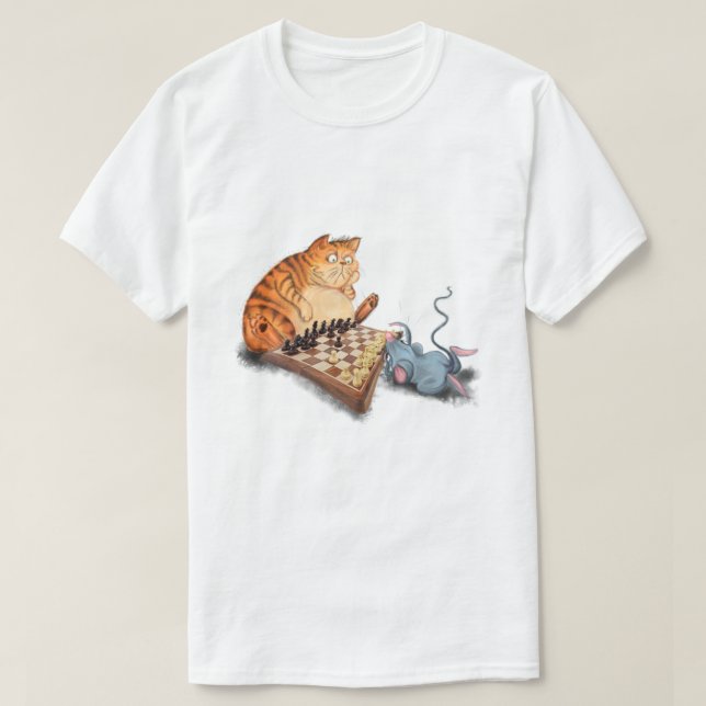 Cat and Mouse Playing Schach Cartoon Zeichn Funny  T-Shirt (Design vorne)