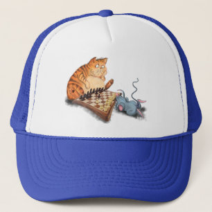 Cat and Mouse Playing Schach Cartoon Zeichn Funny Truckerkappe