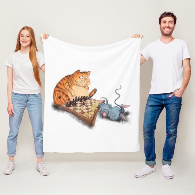 Cat and Mouse Playing Schach Fleece Blankon (Beispiel)