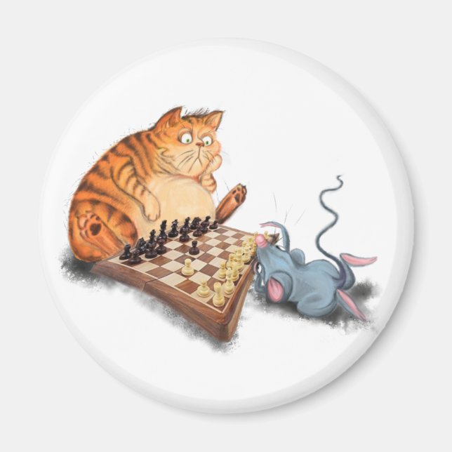 Cat and Mouse Playing Schach Magnet Spaß (Vorne)