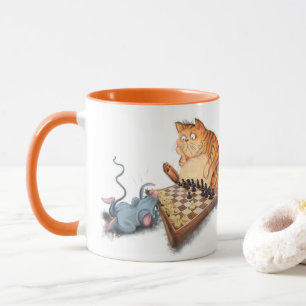 Cat and Mouse Playing Schach Tasse