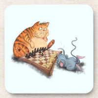 Cat and Mouse Playing Schach Untersetzer Spaß