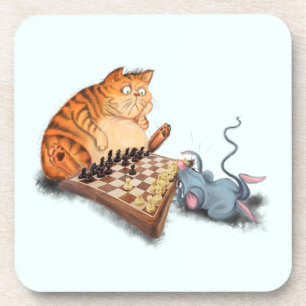 Cat and Mouse Playing Schach Untersetzer Spaß