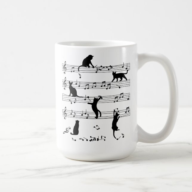 Cat and Music Lover Gift, Cat Playing Music Kaffeetasse (Rechts)