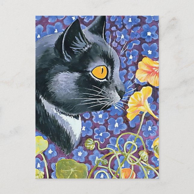 "Cat and Nasturtiums" von Louis Wain Postkarte (Vorderseite)