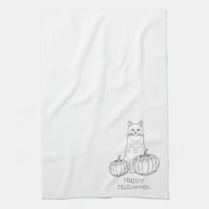 Cat and Pumpkins Line Art einfache minimale Hallow Geschirrtuch