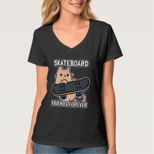 Cat and Skateboard Friends Forever Sk8 T-Shirt