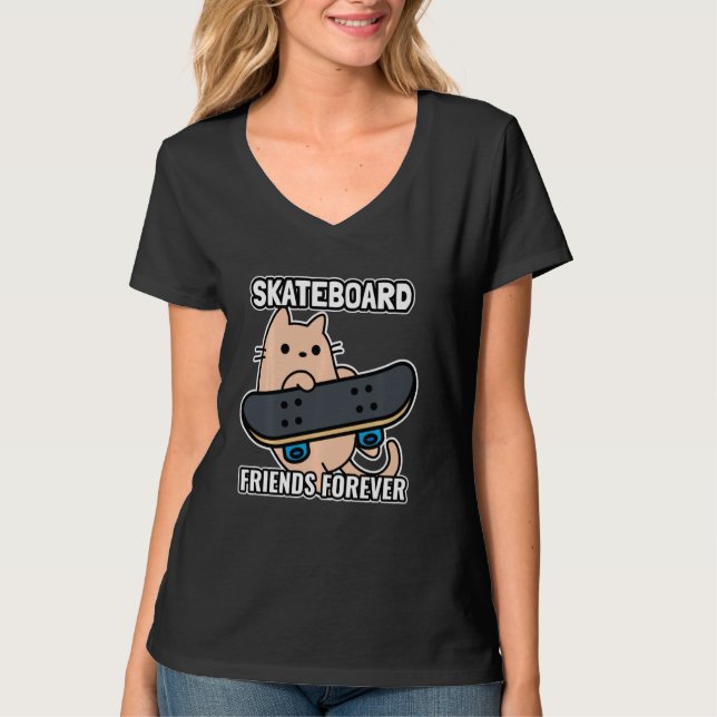 Cat and Skateboard Friends Forever Sk8 T-Shirt (Vorderseite)