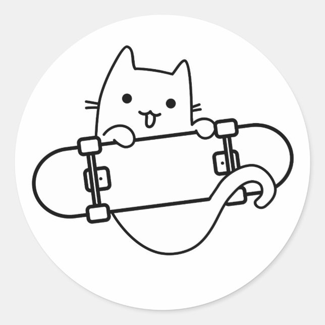 Cat and Skateboard Skateboard Happy Cat Kontur Runder Aufkleber (Vorderseite)