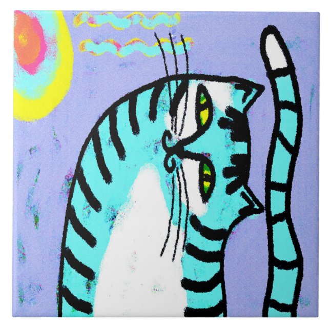 Cat and Sun Abstrakte digitale Kunst Fliese (Vorderseite)