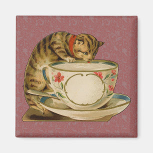 Cat and Teacup Vintage Victorian Magnet