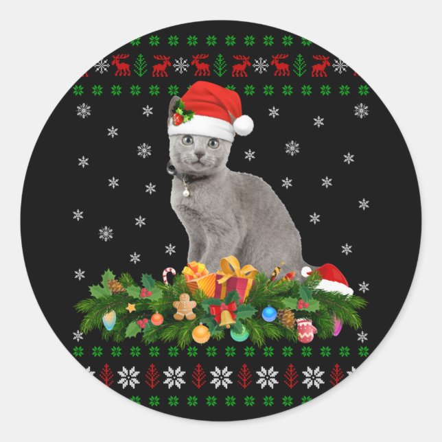 Cat Animal Lover Weihnachtsmannmütze Ugly Russian  Runder Aufkleber (Vorderseite)