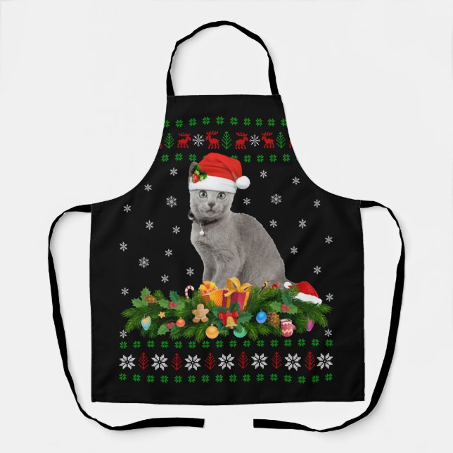 Cat Animal Lover Weihnachtsmannmütze Ugly Russian  Schürze (Vorderseite)