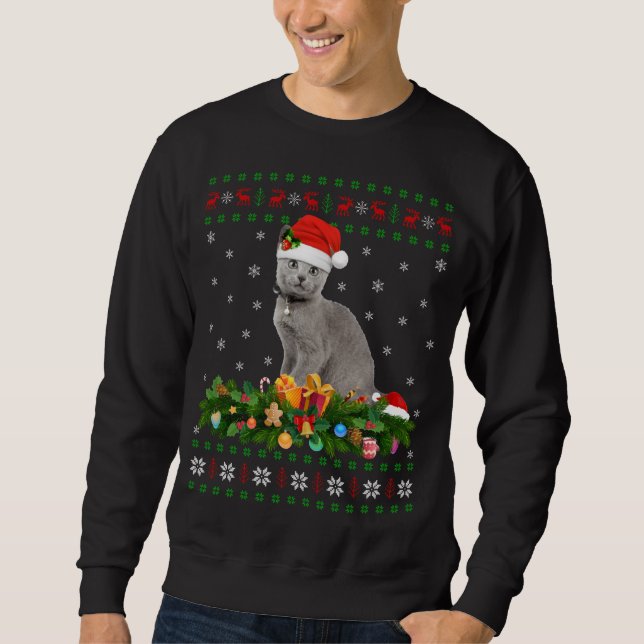 Cat Animal Lover Weihnachtsmannmütze Ugly Russian  Sweatshirt (Vorderseite)