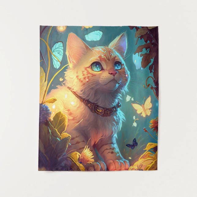 Cat Animal Portrait Painting Pet Character Wandteppich (Vorderseite)