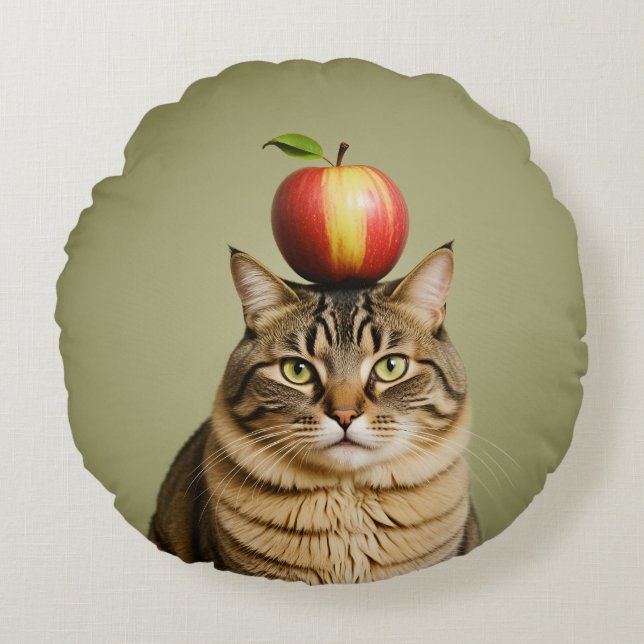 Cat Apple Rundes Kissen (Vorderseite)