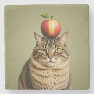Cat Apple Steinuntersetzer