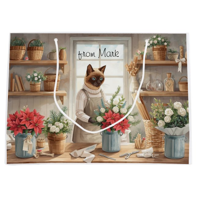 Cat arranging Winter Flowers for Christmas  Große Geschenktüte (Vorderseite)