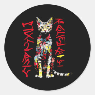 Cat Art Colorful Text Animal Graphic Motif Cat Runder Aufkleber