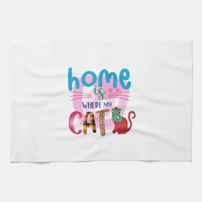 Cat Art Home Is Where My Cat Is Geschirrtuch (Horizontal)