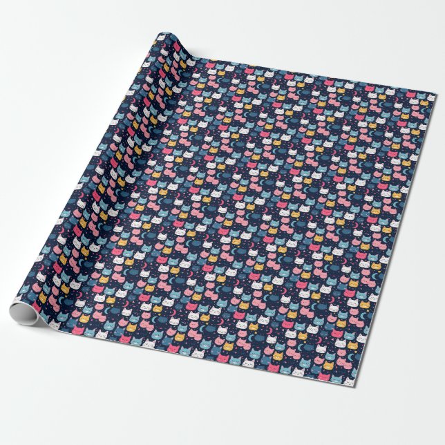 Cat Art | Niedliche Cat Faces Geschenkpapier (Ungerollt)
