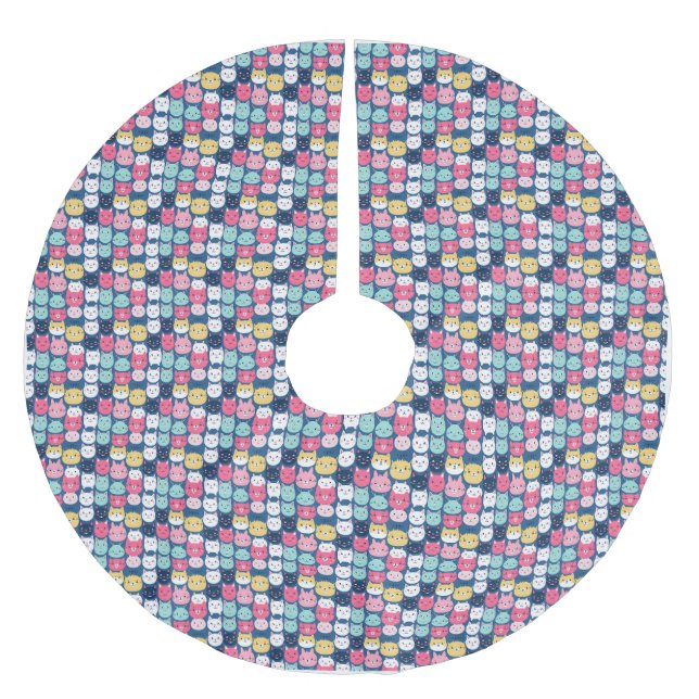 Cat Art | Niedliche Cat Faces Polyester Weihnachtsbaumdecke (Vorderseite)