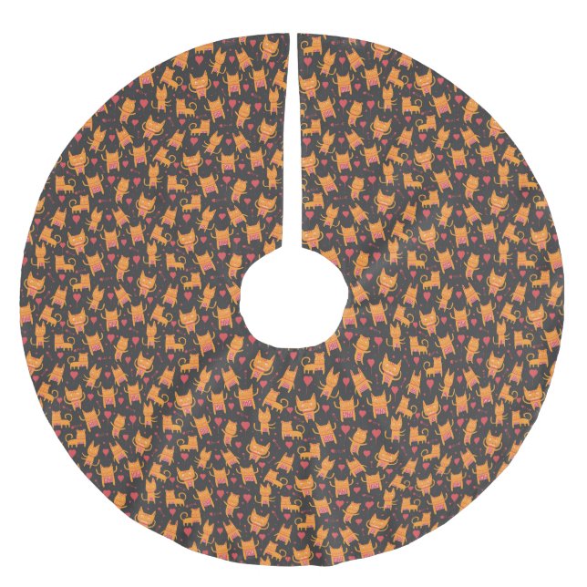 Cat Art | Niedliches Katzenmuster Childisch Polyester Weihnachtsbaumdecke (Vorderseite)