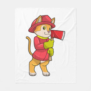 Cat as Firefighter with Ax Fleecedecke