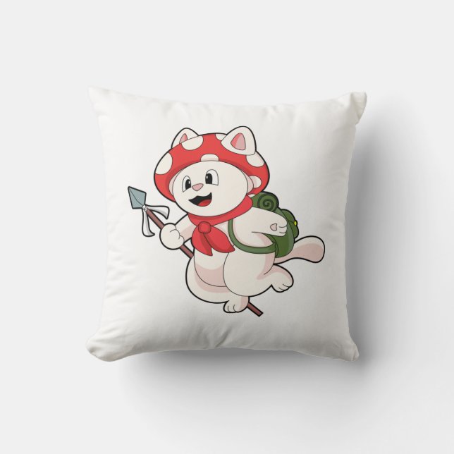 Cat as Mushroom picker with Mushroom Kissen (Vorderseite)