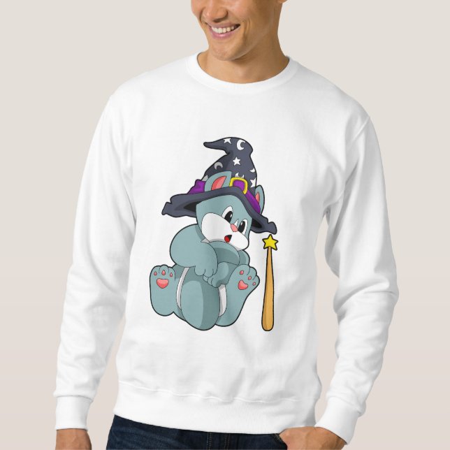 Cat as Wizard mit Zauberstab & Hut Sweatshirt (Vorderseite)