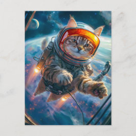 Cat astronaut floating in deep space scene feiertagspostkarte