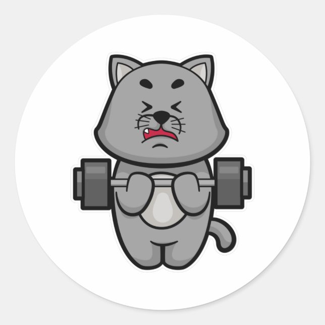 Cat at Biceps Training mit Barbell Runder Aufkleber (Vorderseite)