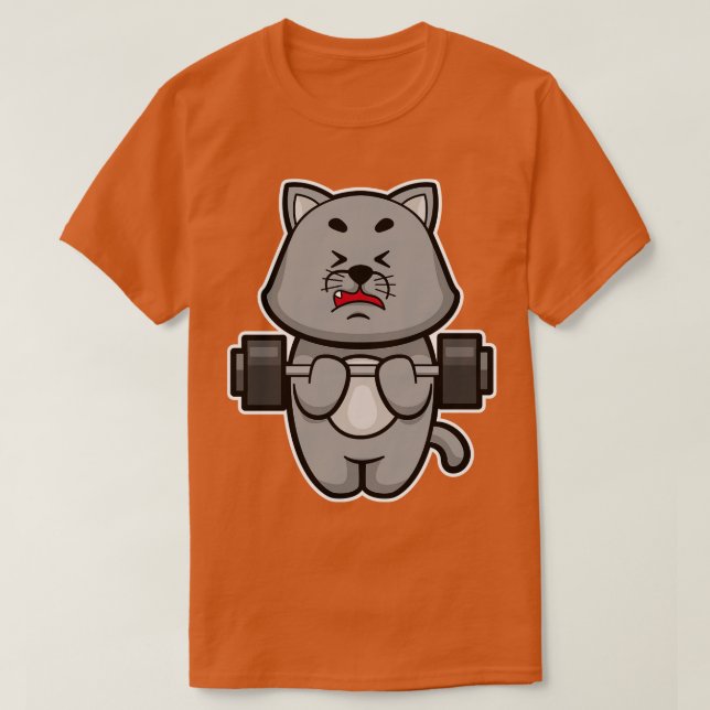 Cat at Biceps Training mit Barbell T-Shirt (Design vorne)