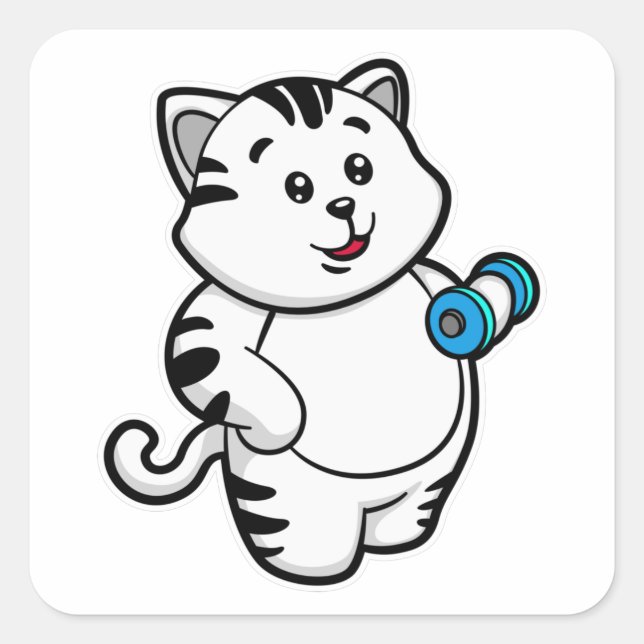 Cat at Biceps Training mit Dumbell Quadratischer Aufkleber (Vorderseite)