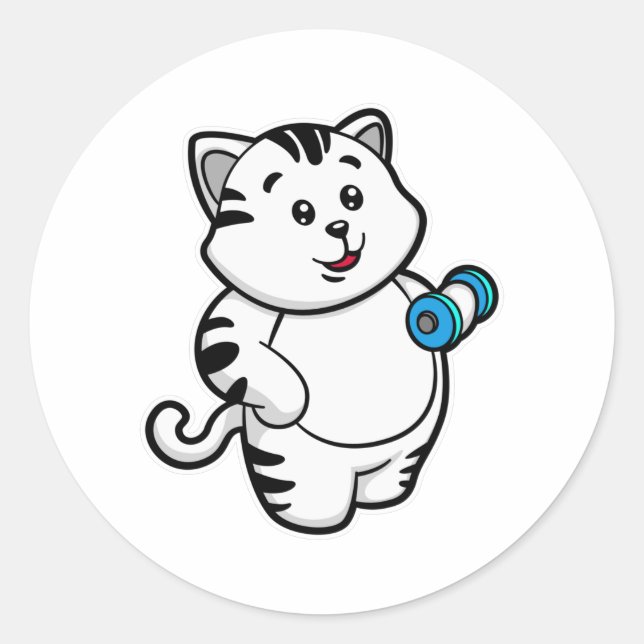 Cat at Biceps Training mit Dumbell Runder Aufkleber (Vorderseite)