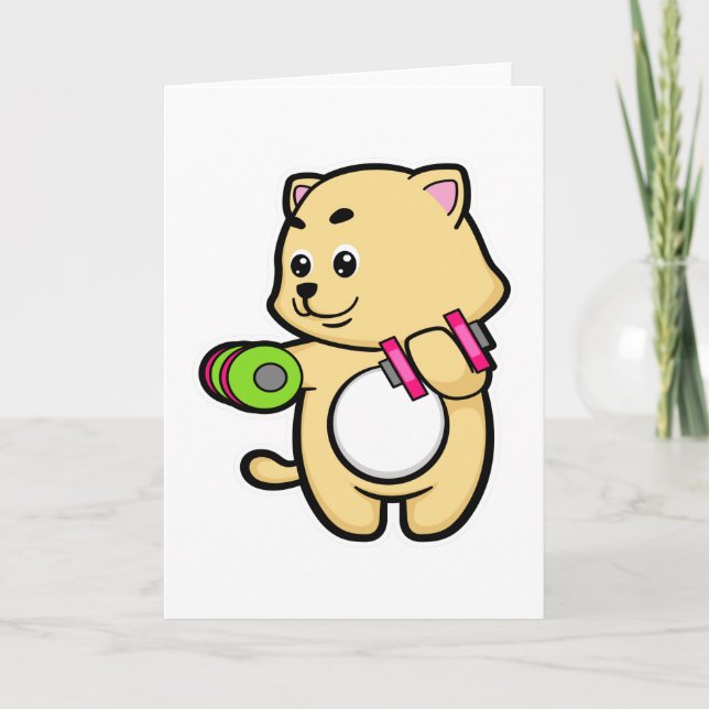 Cat at Biceps Training mit Dumbells Karte (Vorderseite)