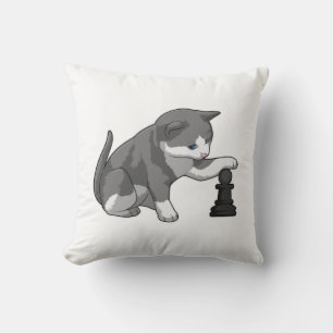 Cat at Chess with Chess piece Bishop Kissen