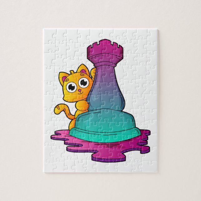 Cat at Chess with Chess piece Rook (Vertikal)